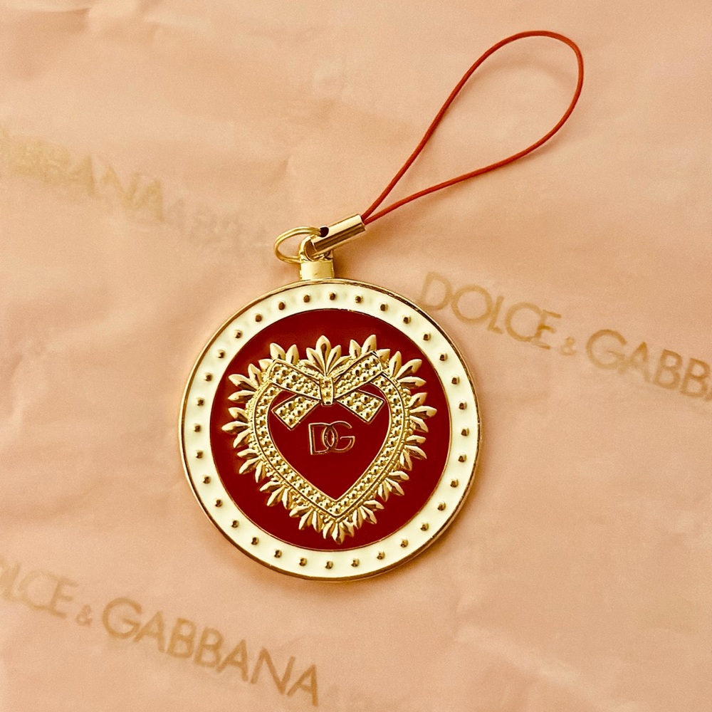 Dolce & Gabbana Red and Gold Heart Charm Phone Strap